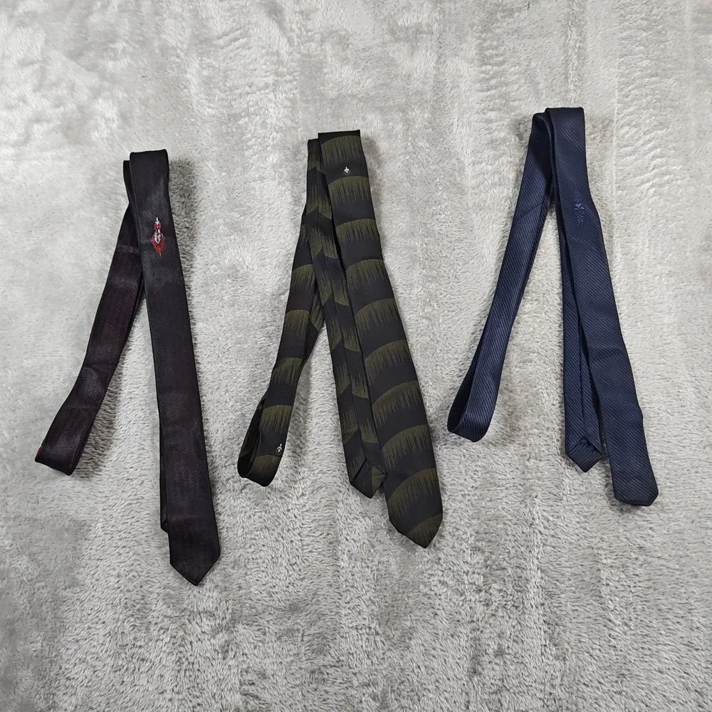 Vintage Skinny Tie Lot Of 3 Mens 50s 60s Rat Pack Mod Rockabilly Mid Century